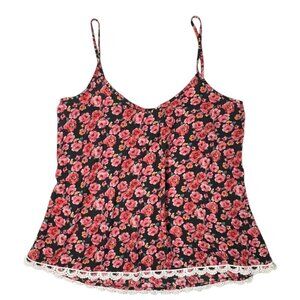 H.I.P. Y2K Cami Top Sz.L Floral Roses Red Black Spaghetti Straps Babydoll Boho